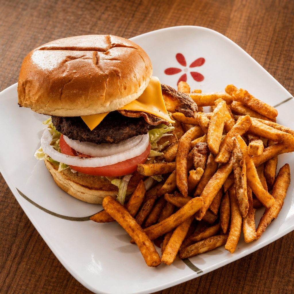 Friday - Bacon Cheeseburger, Fries & Pop.
